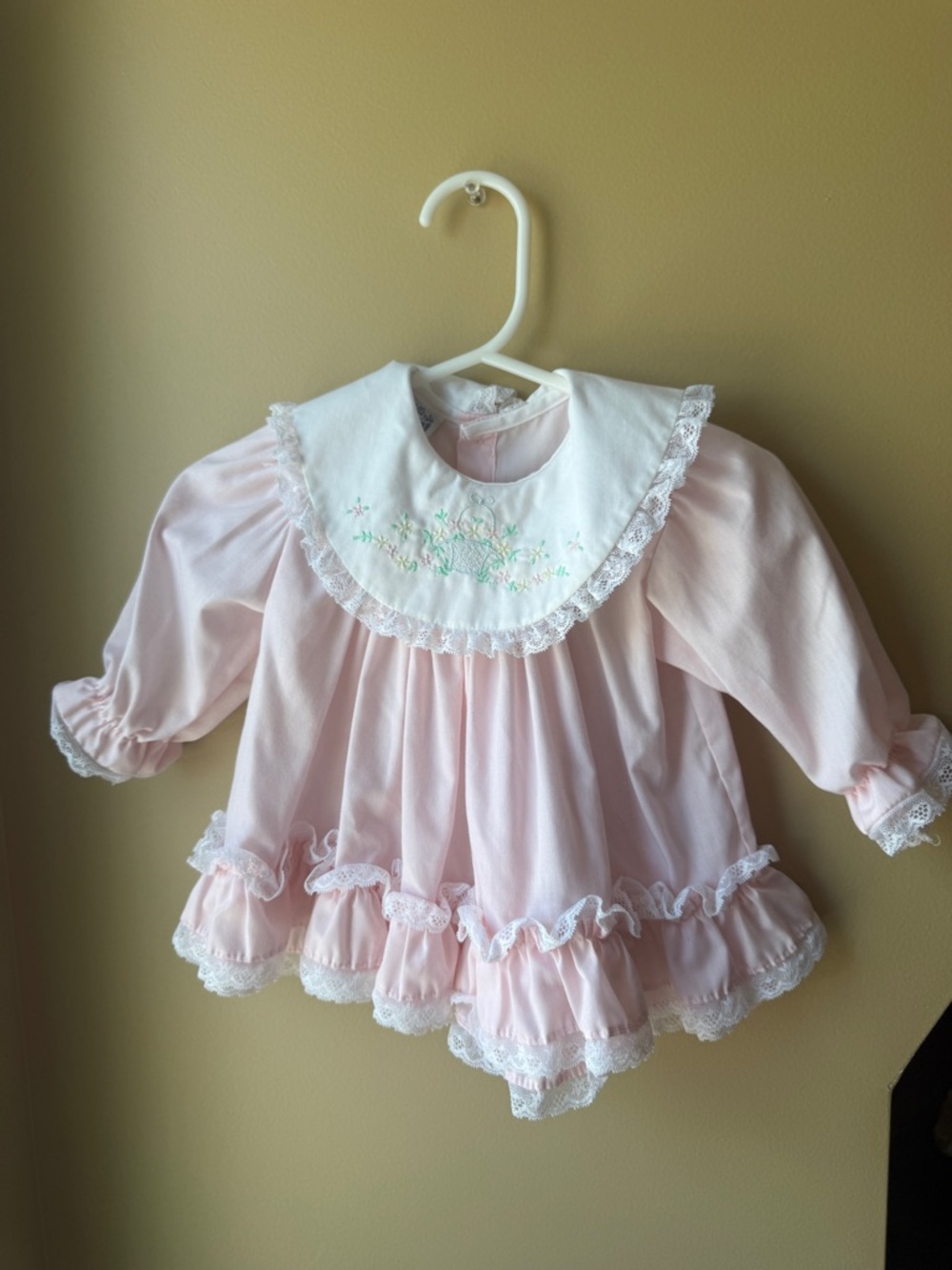 Vintage Toddle Tyke Pink Embroidered Baby Dress Lace Ruffle Easter 3-6M